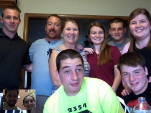 We were able to get a screen capture of the whole clan visiting by FaceTime before Jon left for Basic - with Mickey and Jessica from Honduras in the inset.